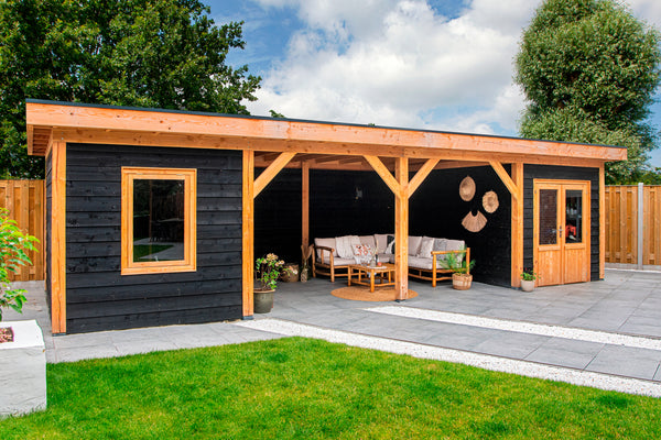 Tuindeco Canada Vancouver flat roof Pavilions / Gazebos / Canopies / Pergolas DIY kit that you can add plain or black wood walls, California shutters walls, glass walls, windows or doors and turn it in to pool house, backyard studio, cabana. 