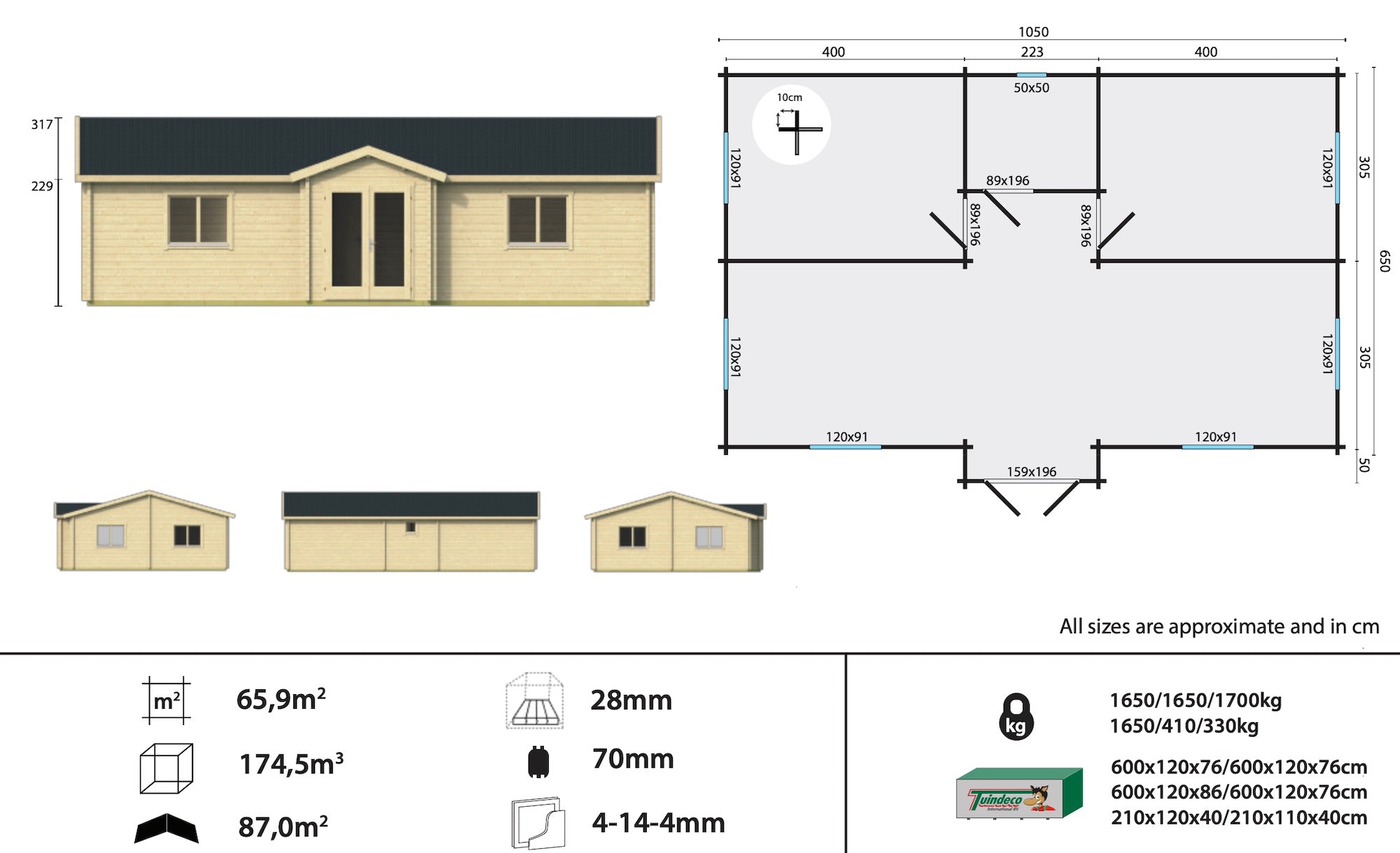 Skerries 70MM  Log Cabin Cottage Prefab Affordable House 34'.4